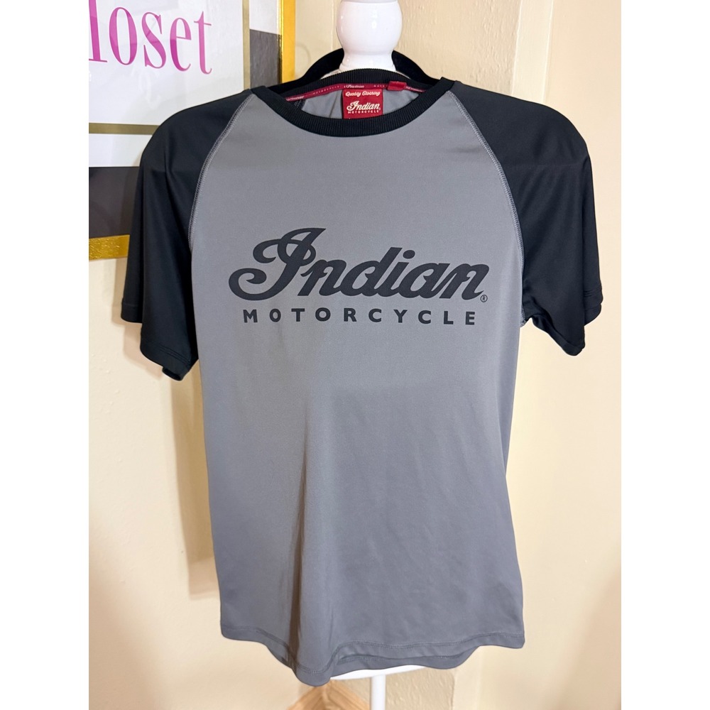 Indian Motorcycle Mens Raglan Performance T-Shirt Grey Black Logo Size S
